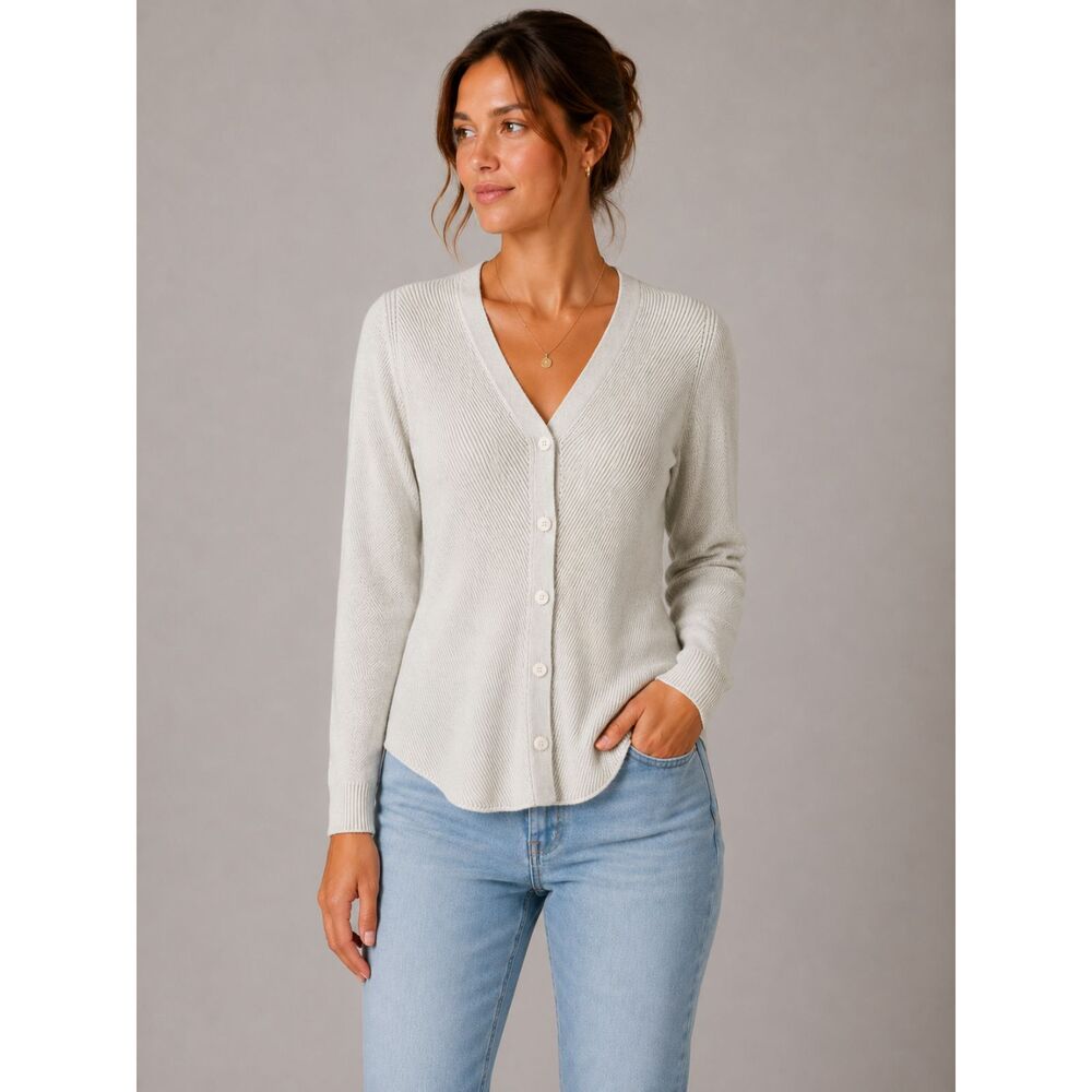 Cabi Ribbed Knit Cardigan Sweater Womens Medium Cream Button Front Minimalist